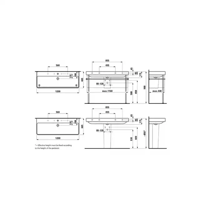 LCC Umywalka podwójna ścienna jednokomorowa 1200 x 460 mm LAUFEN H8149654001041