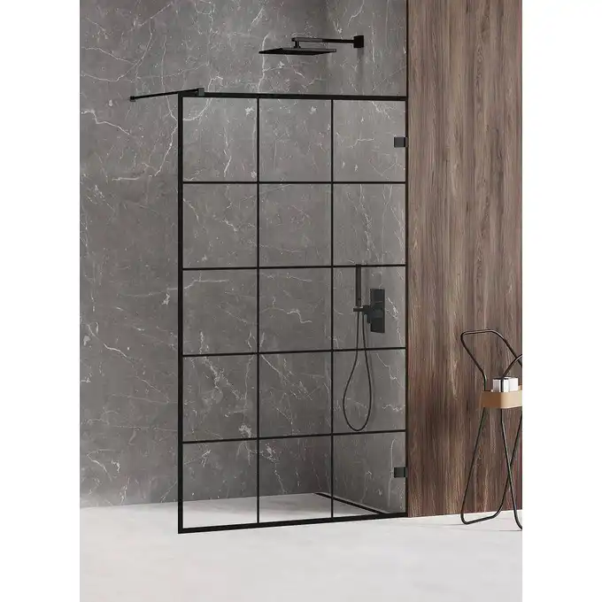 Kabina prysznicowa AVEXA BLACK 130x200 walk-in czyste 6mm Active Shield - wzór kratka NEW TRENDY EXK-2026