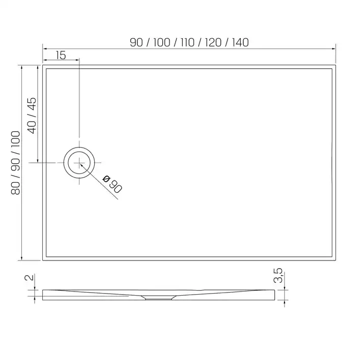 Brodzik NEX konglomeratowy prostokątny 120x90x3,5 biały NEW TRENDY B-0462