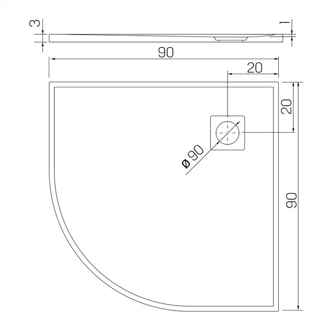 Brodzik MORI konglomeratowy półokrągły R55 90x90x3 posadzkowy, szary NEW TRENDY B-0473