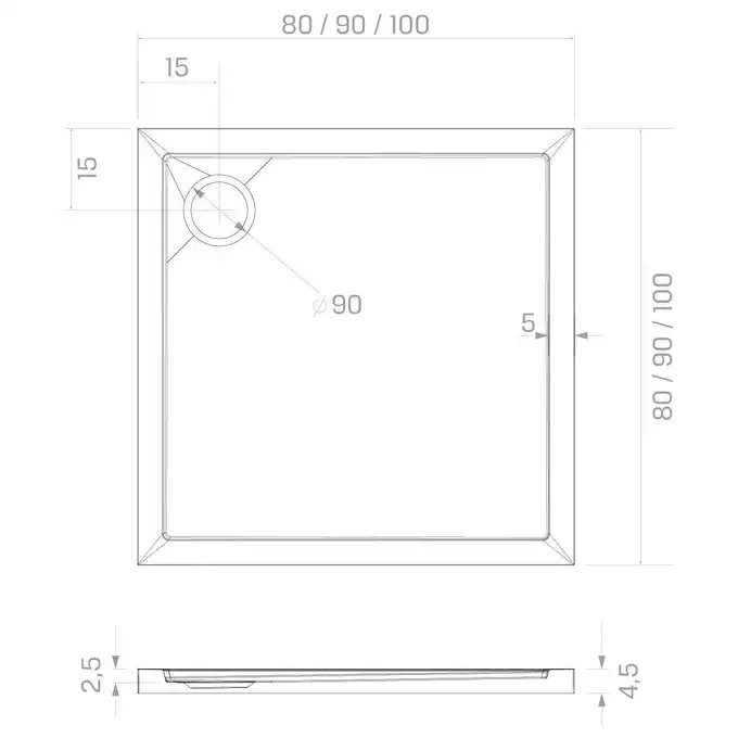 Brodzik NEW CANTARE prostokątny 90x70x4,5 obudowa zintegrowana gł. 2,5 cm, o90 NEW TRENDY B-0438