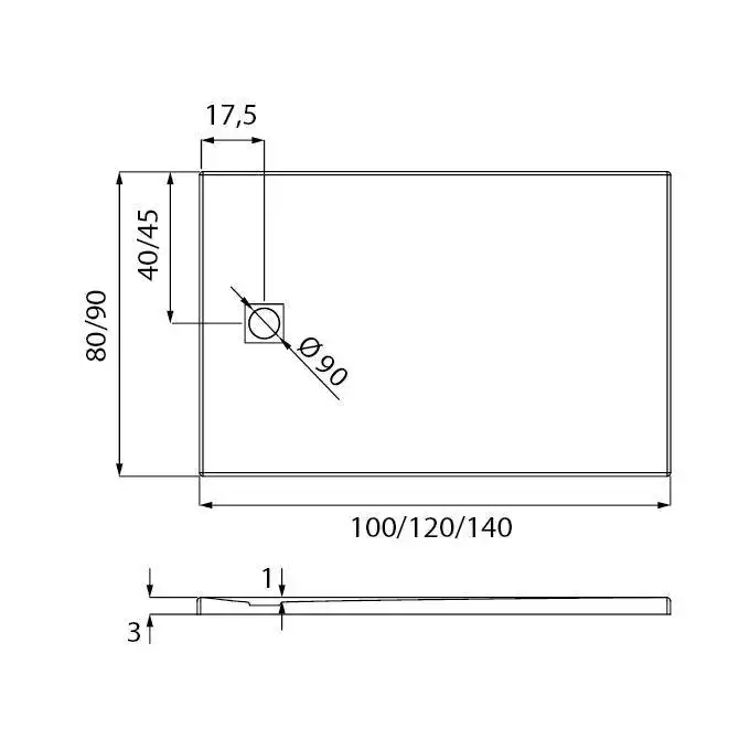 Brodzik MORI konglomeratowy prostokątny 140x90x3 posadzkowy, biały NEW TRENDY B-0437