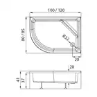 Brodzik MAXIMA z siedziskiem P asymetryczny 120x85x41 gł. 28 cm, o52 bez obudowy stelaż/szyna z nóżkami) NEW TRENDY B-0379