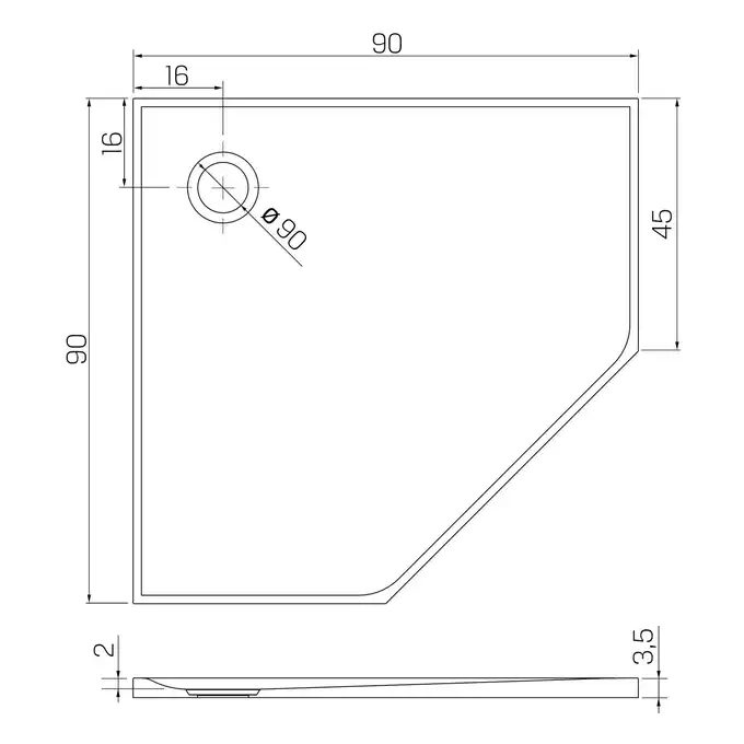 Brodzik NEX konglomeratowy pięciokątny 90x90x3,5 biały NEW TRENDY B-0452