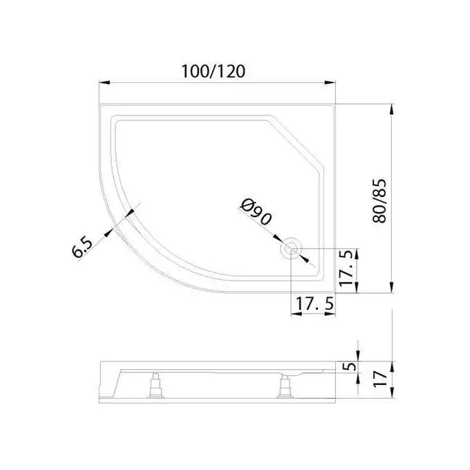 Brodzik prysznicowy NEW MAXIMA P asymetryczny 100x80x17 gł. 5cm - 90 (bez obudowy, podstawa stelaż) NEW TRENDY B-0339