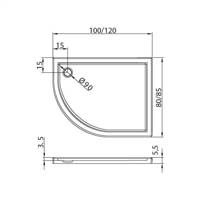 Brodzik prysznicowy MAXIMA ULTRA L asymetryczny 100x80x6 gł. 3,5cm - 90 (obudowa zintegrowana, podstawa posadzka) NEW TRENDY B-0334