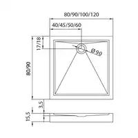 Brodzik prysznicowy CANTARE prostokątny 120x90x15,5 gł. 3cm - 90 (obudowa zdejmowana, podstawa stelaż) NEW TRENDY B-0276