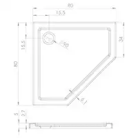 Brodzik pięciokątny NEW AZURA 80x80x5 posadzkowy gł 3 cm NEW TRENDY B-0415