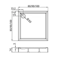 Brodzik COLUMBUS kwadratowy 100x100x14 gł. 3 cm, o90 (obudowa zintegrowana, stelaż/noga x4) NEW TRENDY B-0413