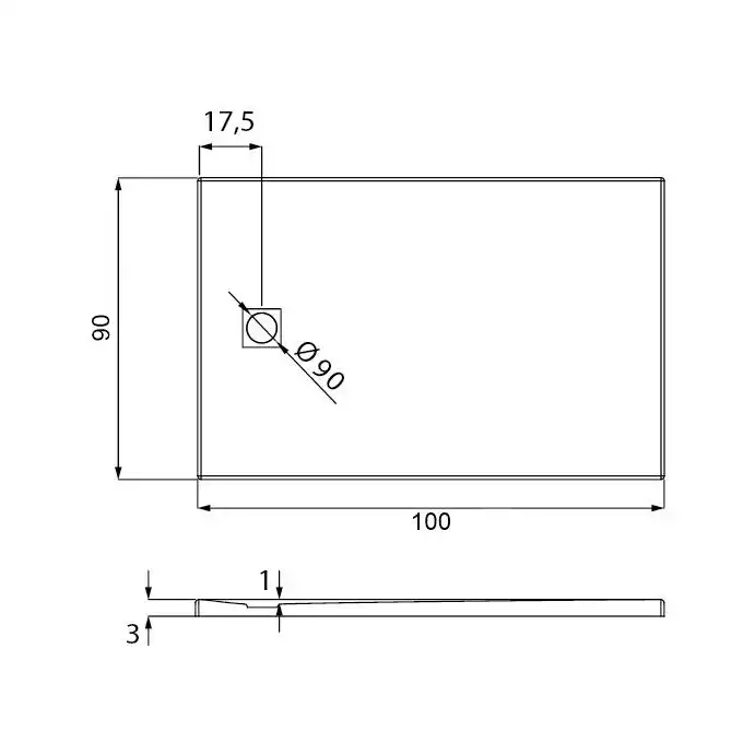 Brodzik MORI konglomeratowy prostokątny 100x90x3 posadzkowy, biały NEW TRENDY B-0434