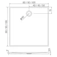 Brodzik NEX konglomeratowy kwadratowy 100x100x3,5 gł.2cm, fi 90 NEW TRENDY B-0455