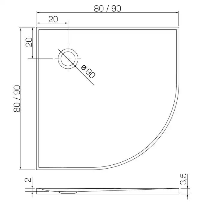 Brodzik NEX konglomeratowy półokrągy R55 80x80x3,5 biały NEW TRENDY B-0449