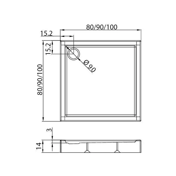 Brodzik COLUMBUS kwadratowy 90x90x14 gł. 3 cm, o90 (obudowa zintegrowana, stelaż/noga x1) NEW TRENDY B-0412