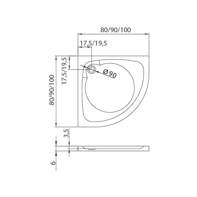 Brodzik prysznicowy CANTARE półokrągły R55 80x80x5,5 gł. 3cm - 90 (obudowa zintegrowana, podstawa posadzka) NEW TRENDY B-0159