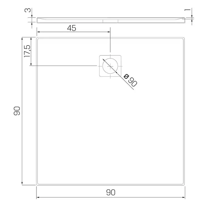 Brodzik MORI konglomeratowy kwadratowy 90x90x3 posadzkowy, czarny NEW TRENDY B-0402