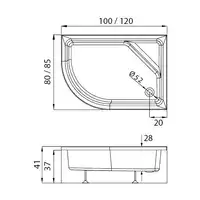 Brodzik NEW MAXIMA z siedziskiem L asymetryczny 100x80x41 gł. 28 cm, o52 bez obudowy stelaż/ szyna z nóżkami) NEW TRENDY B-0386