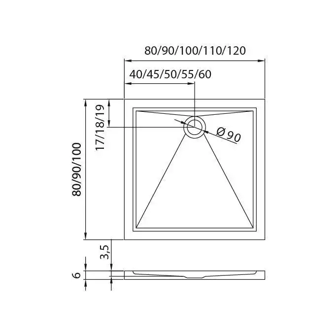 Brodzik prysznicowy CANTARE prostokątny 100x90x5,5 gł. 3cm - 90 (obudowa zintegrowana, podstawa posadzka) NEW TRENDY B-0141