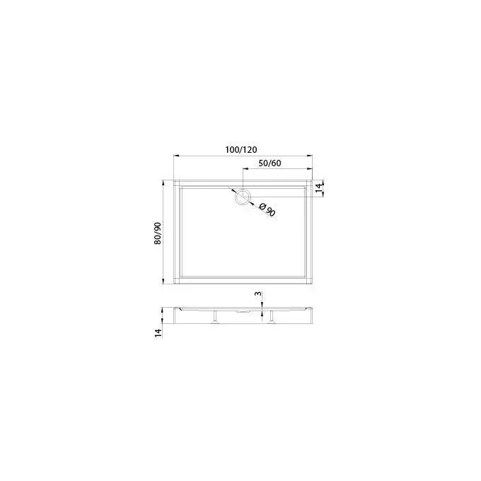 Brodzik COLUMBUS prostokątny 90x80x14 gł. 3 cm, o90 (obudowa zintegrowana, stelaż/noga x4) NEW TRENDY B-0391