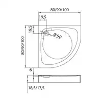 Brodzik prysznicowy CANTARE półokrągły R55 80x80x18,5 gł. 5cm - 90 (bez obudowy, podstawa stelaż) NEW TRENDY B-0308