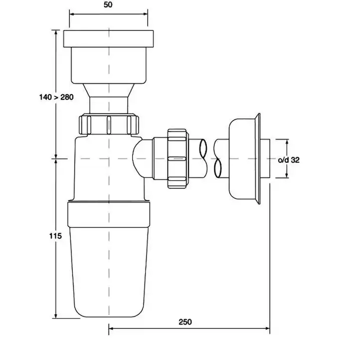 Syfon pisuarowy prosty 2&quot;x32mm z uszczelką wargową MCALPINE HC2P