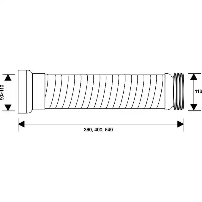 Przyłącze kanalizacyjne elastyczne L-400 mm, wejście 90-110 mm, wyjście 110 mm MCALPINE WC2