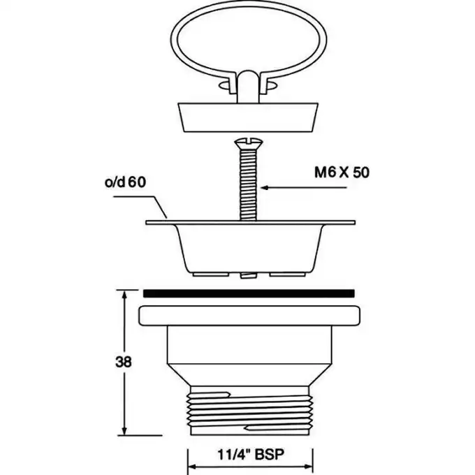 Spust umywalkowy MCALPINE HC15B 11/4&quot;x60mm z sitkiem ze stali nierdzewnej i korkiem gumowym