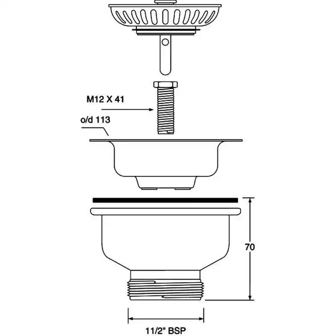 Spust zlewozmywakowy 1 1/2&quot; x 113 mm z sitkiem wyciąganym ze stali nierdzewnej MCALPINE BSW50P-POL