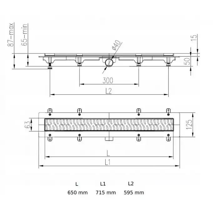 JOMOTech Pakiet EXCLUSIVE 40 / Odpływ liniowy 650 mm / maskownica 2-stronna FLIS czarny mat / mata WERIT 175-30650400-38