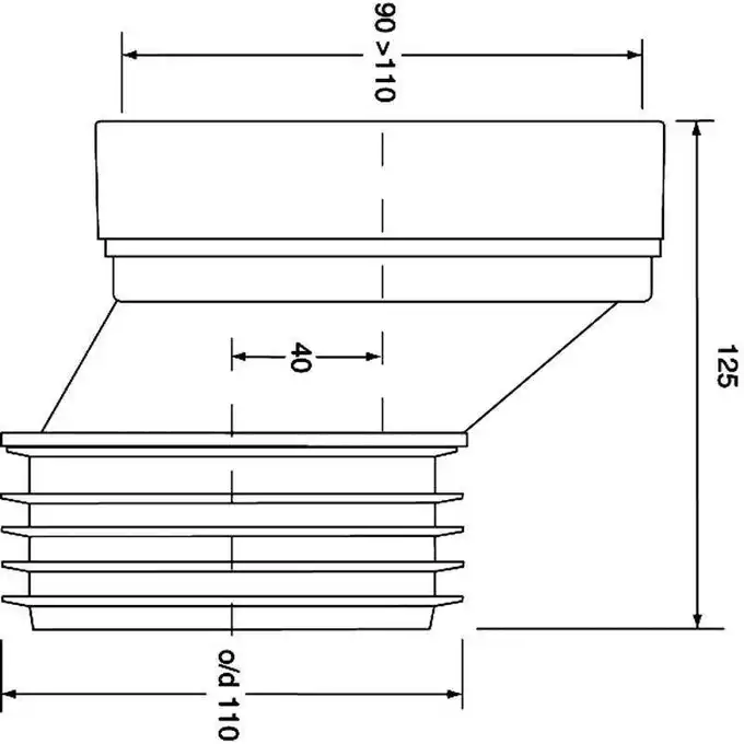 Przyłącze kanalizacyjne, krótkie L-125 mm, wejście 90-110 mm, wyjście 110 mm z przesunięciem mimośr. 40 mm MCALPINE HC38