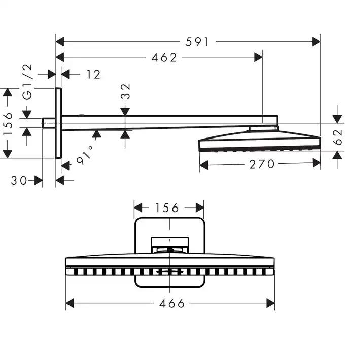 AXOR ShowerSolutions Głowica prysznicowa Głowica prysznicowa 460 / 300 1jet z ramieniem prysznicowym i rozetami Softcube HANSGROHE 35274000