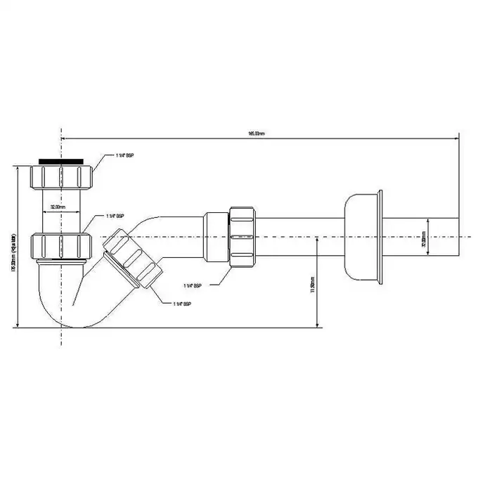 Syfon bidetowy rurowy 11/4&quot;x32mm z przedłużką i rozetą bez spustu MCALPINE HC23