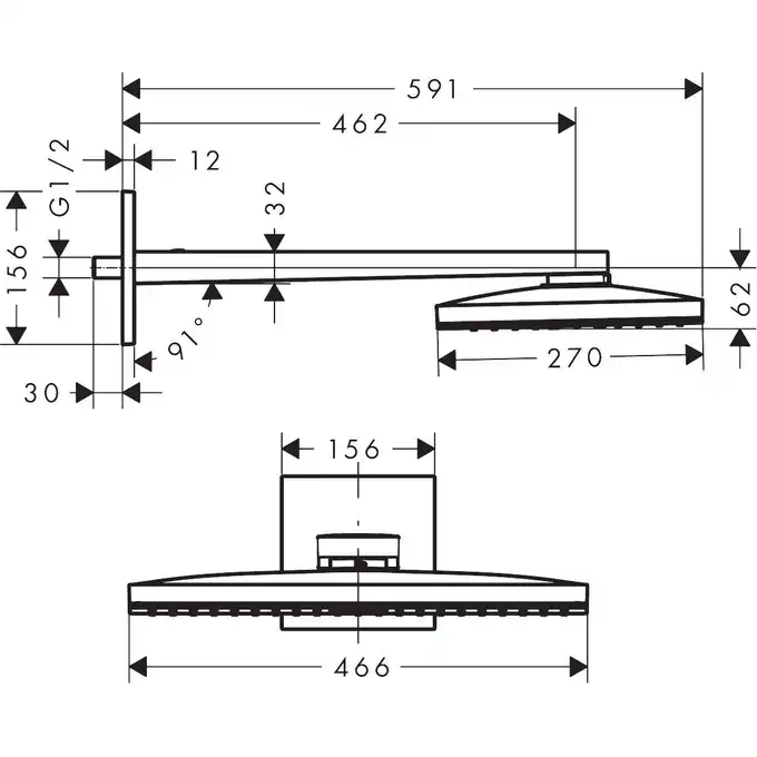 Rainmaker Select Głowica prysznicowa 460 1jet z ramieniem prysznicowym HANSGROHE 24003600