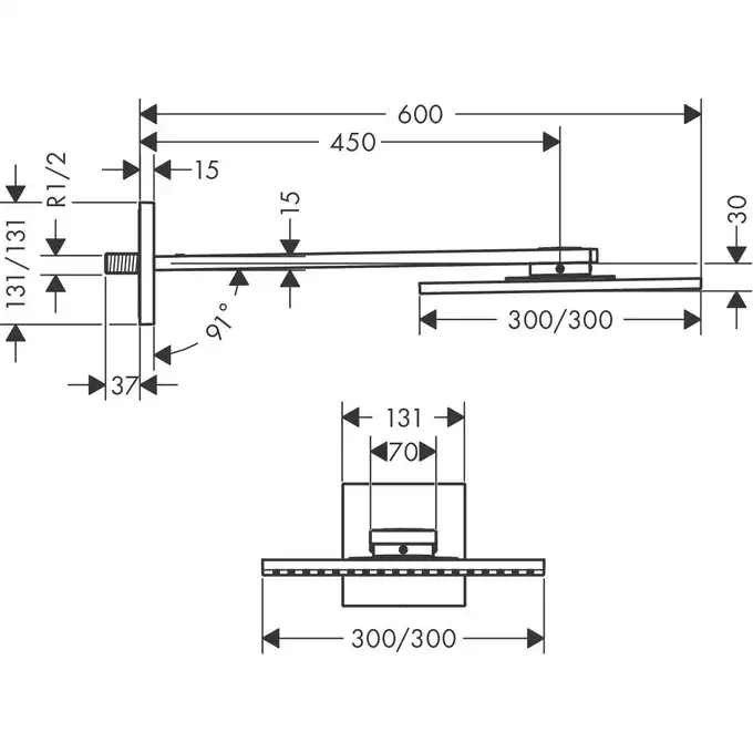 AXOR ShowerSolutions Głowica prysznicowa 300/300 1jet z ramieniem prysznicowym HANSGROHE 35314000