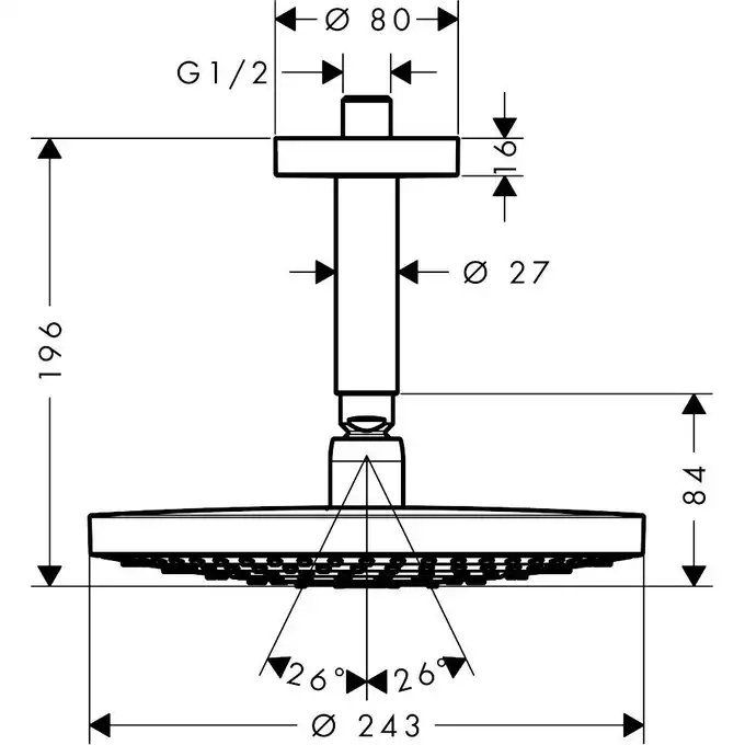 Raindance Select S Głowica prysznicowa 240 2jet z przyłączem sufitowym HANSGROHE 26467400