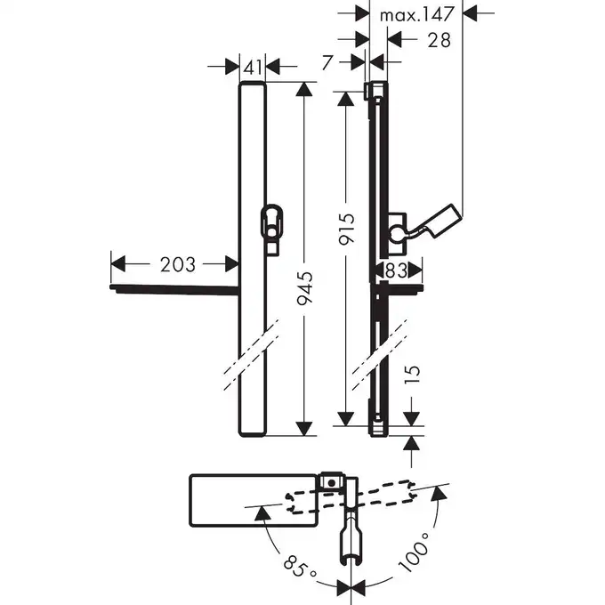 Unica Drążek prysznicowy E 90 cm z wężem HANSGROHE 27640400