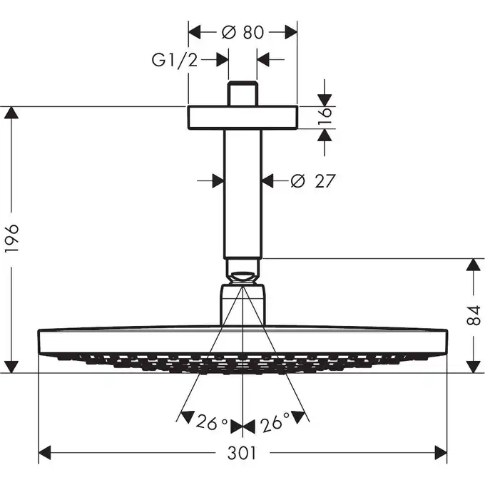 Raindance Select S Głowica prysznicowa 300 2jet z przyłączem sufitowym HANSGROHE 27337400