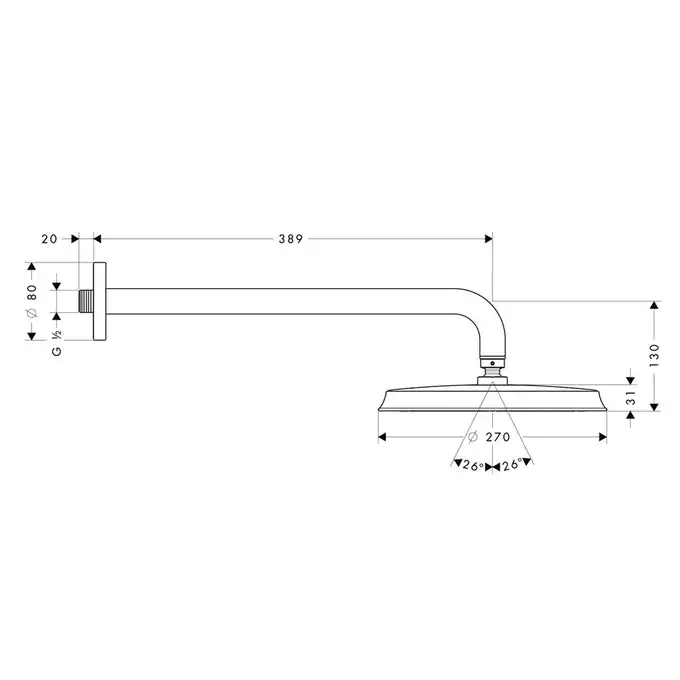 Raindance Classic Głowica prysznicowa 240 1jet z ramieniem prysznicowym HANSGROHE 27424000