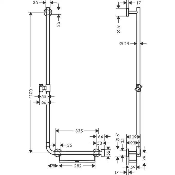 Unica Drążek prysznicowy Comfort 110 cm, Lewy HANSGROHE 26403400