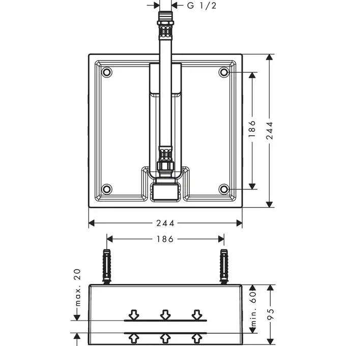 Raindance Zestaw podstawowy do głowicy prysznicowej 260/260 1jet HANSGROHE 26471180