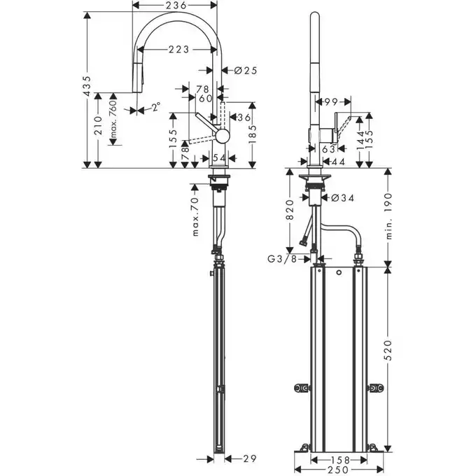 Talis M54 Jednouchwytowa bateria kuchenna 210, wyciągana wylewka, 2jet, sBox HANSGROHE 72801800