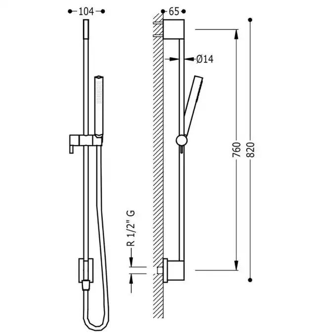 Drążek przesuwny z ujęciem wody w ścianie Ø 14 mm dł. 760 mm Stal TRES 03493101AC