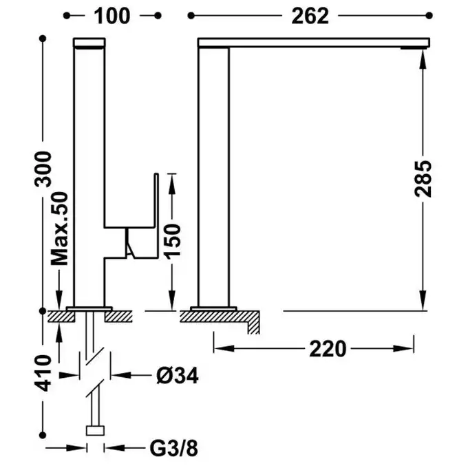 Bateria zlewozmywakowa stojąca wylewka 34x10 mm Matowa czerń TRES 006486NM