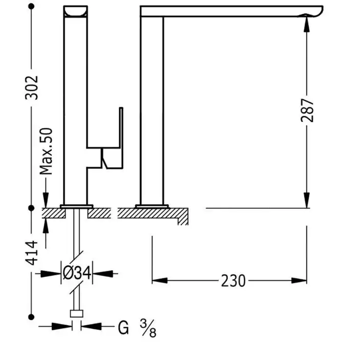 Bateria zlewozmywakowa stojąca wylewka 34x9 mm Matowa biel TRES 20044001BM