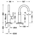 Bateria umywalkowa wylewka 22x22 mm Matowa czerń TRES 00660502NM