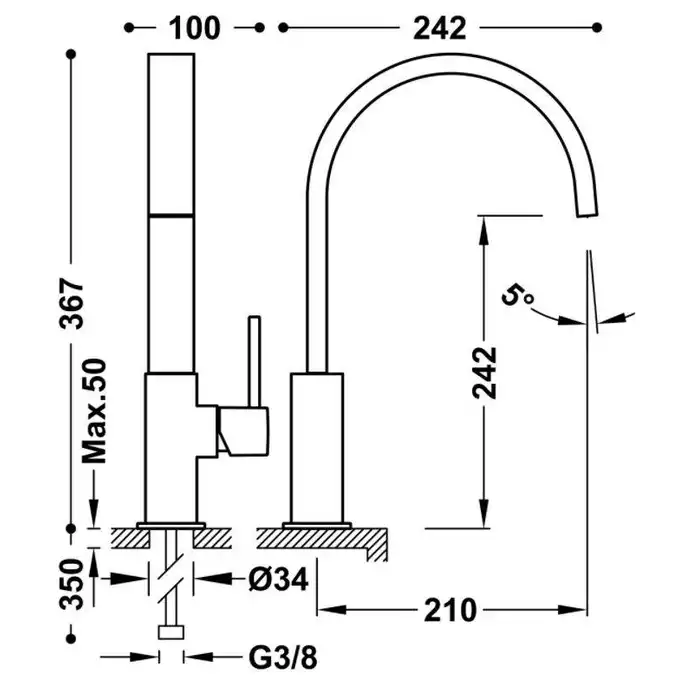 Bateria zlewozmywakowa stojąca Stal TRES 53049803