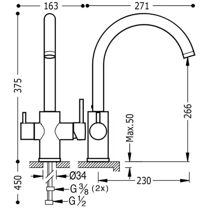 Bateria zlewozmywakowa stojąca Chrom TRES 03045501