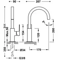 Bateria umywalkowa wylewka 22x22 mm Stal TRES 00660602AC