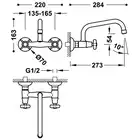 Bateria zlewozmywakowa stojąca ścienna Górną 273 mm (do ściany) Złoto 24K TRES 24221501OR