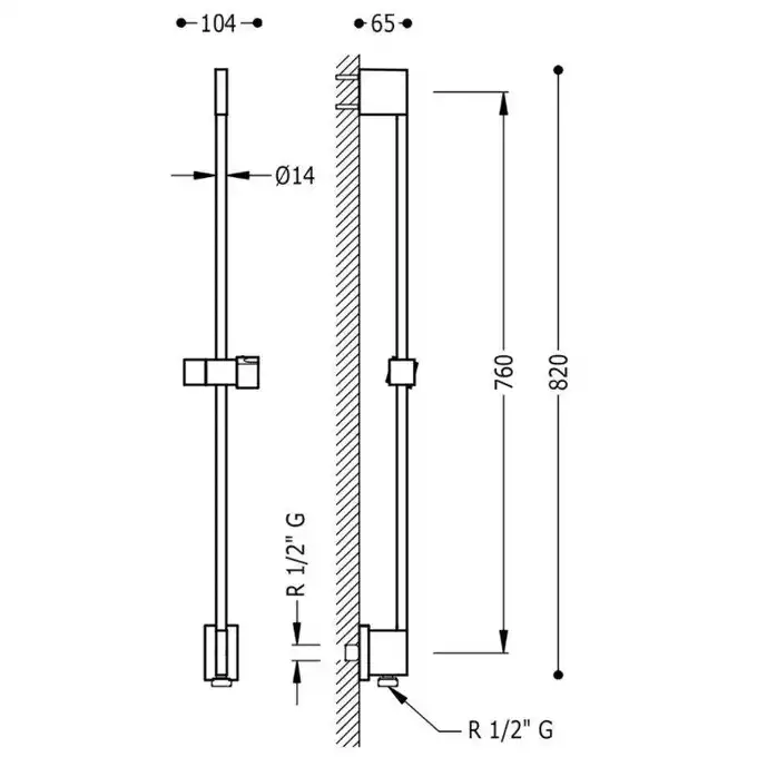 Drążek przesuwny z ujęciem wody w ścianie Ø 14 mm dł. 760 mm Stal TRES 03493299AC