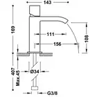 Bateria umywalkowa wylewka kaskada otwarta Czarny-Chrom TRES 00611002NE